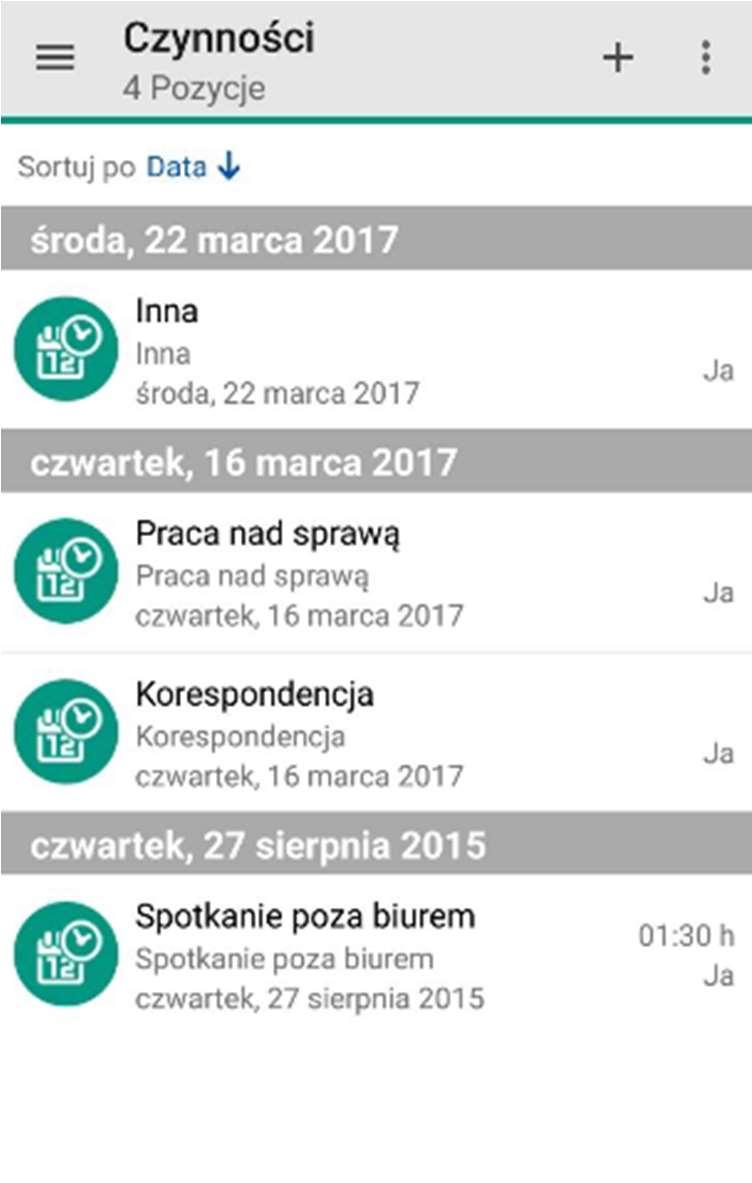5.4 Czynności Kafel ten pozwala wyświetlić listę wszystkich czynności. Przycisk umożliwia dodanie nowej czynności.