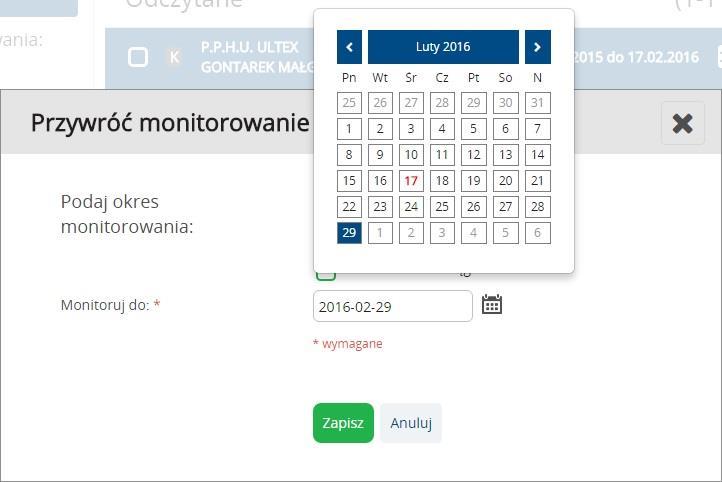 Instrukcja Użytkownika System BIG.pl Strona 126 z 164 Domyślnie ustawione jest Monitorowanie ciągłe.