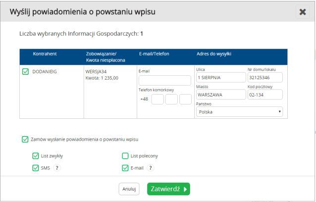 powiadomienia i/lub rodzaju przesyłki.