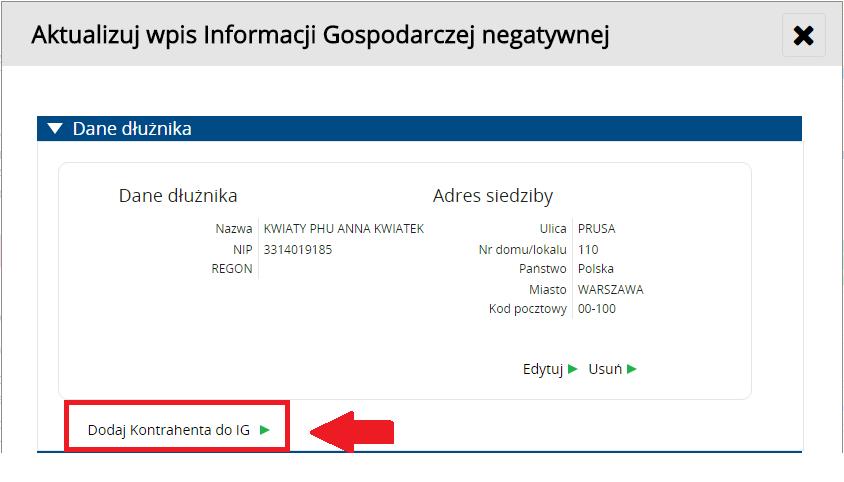 Instrukcja Użytkownika System BIG.pl Strona 147 z 164 Po zapisaniu zmodyfikowanych danych, Informacja Gospodarcza zostanie poddana ponownej weryfikacji przez System.