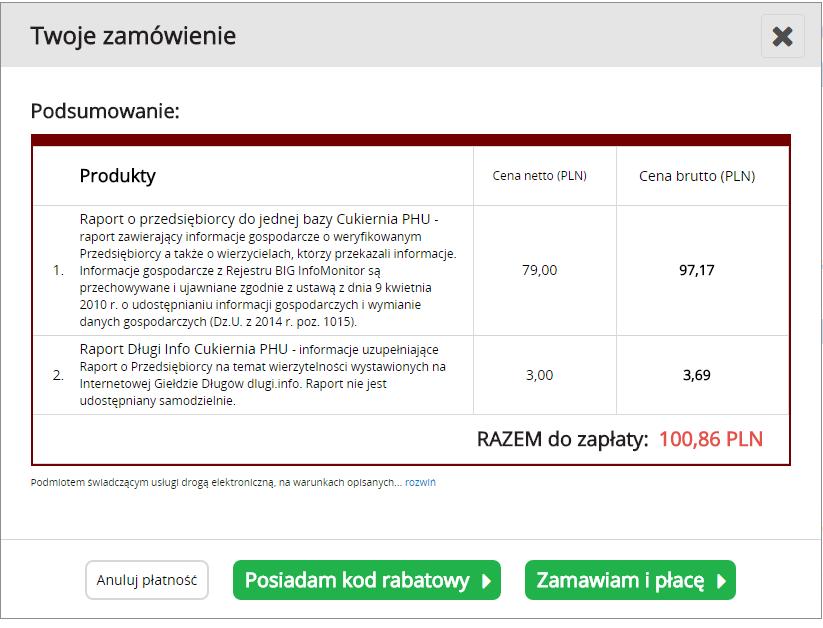 Instrukcja Użytkownika System BIG.pl Strona 155 z 164 Monitorowanie podmiotów lub samego siebie (dla przedsiębiorców i osób fizycznych).