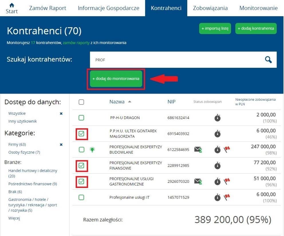 Instrukcja Użytkownika System BIG.pl Strona 53 z 164 Po zaznaczeniu wybranych rekordów System wyświetli możliwe do realizacji akcje.