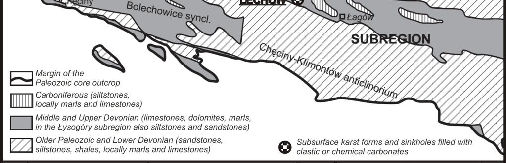 Rejon, w którym prowadzone były pomiary należy do Kielecko-Łagowskiej synkliny znajdującej się w strefie permsko-triasowego paleokrasu.
