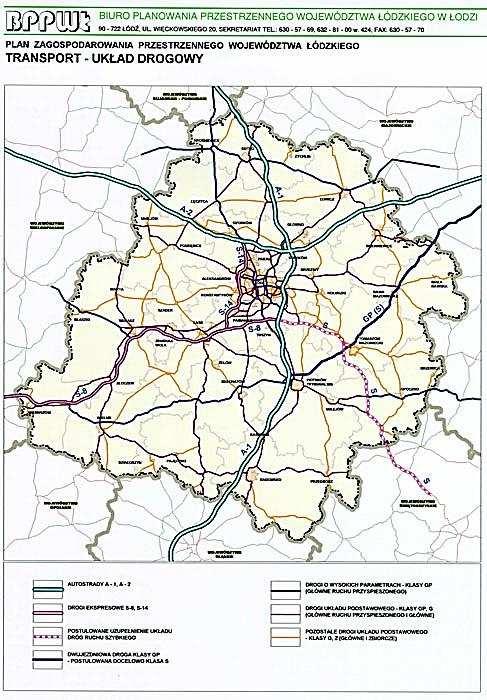 Mapa: Układ dróg krajowych i wojewódzkich