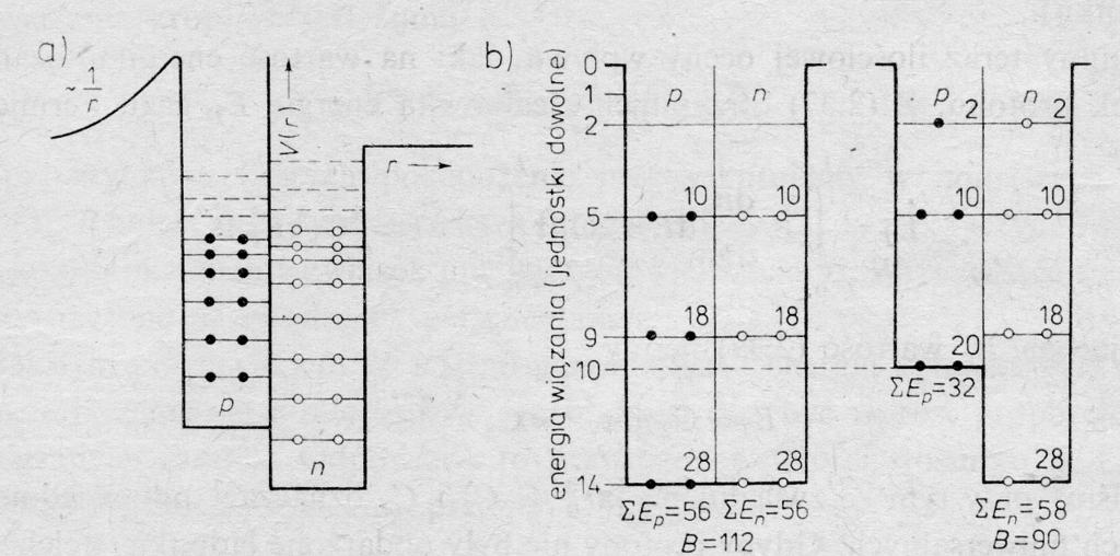 Przebieg potencjału i stany energetyczne w modelu gazu Fermiego dla protonów i neutronów Porównanie energii wiązania w symetrycznym i niesymetrycznym gazie Fermiego Nadmiar neutronów w większości