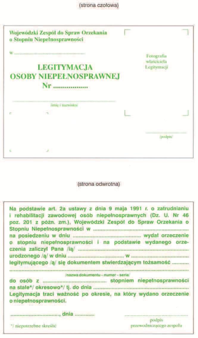 Wzór nr 24 do 20, 23, 25 LEGITYMACJA OSOBY NIEPE!