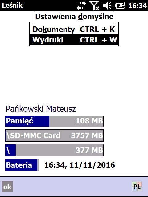 wypełni wiersz Czynność w ekranie Nowy DOR. 3.6. Ustawienia domyślne wydruków. Po wybraniu z menu głównego Konfiguracje punktu Opcje, a następnie Ustawienia domyślne i Wydruki [10.