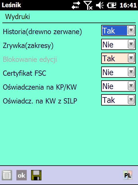 B - możliwości ustawień domyślnych dla wydruków.