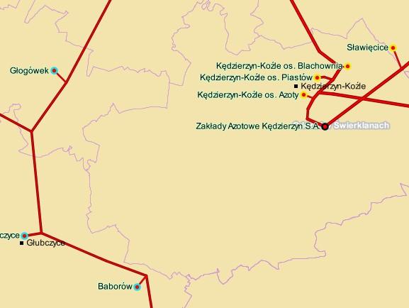 Gmina Pawłowiczki Rys.3. Stacje gazownicze pierwszego stopnia w sąsiedztwie gminy Polska Cerekiew Źródło: Operator GAZ