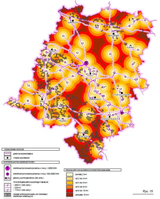 Rys.2. Dostępność gminy Pawłowiczki do Głównych Punktów Zasilania.