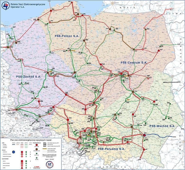 Rys.1. Plan sieci elektroenergetycznej najwyższych napięć Źródło: http://www.pse-operator.pl Tauron Dystrybucja S.A. Tauron Dystrybucja S.A. powstała z połączenia dwóch silnych podmiotów w Grupie Tauron Energii Pro i Enionu.