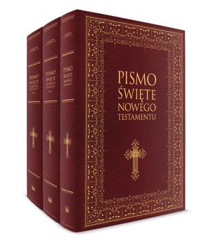 1464 240 320 oprawa twarda z białą obwolutą PISMO ŚWIĘTE STAREGO I NOWEGO TESTAMENTU DUŻE LITERY komplet 3 tomów s.
