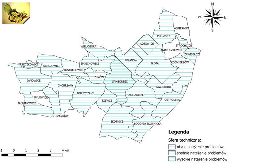 Mapa 6 Koncentracja negatywnych zjawisk w sferze technicznej w poszczególnych jednostkach