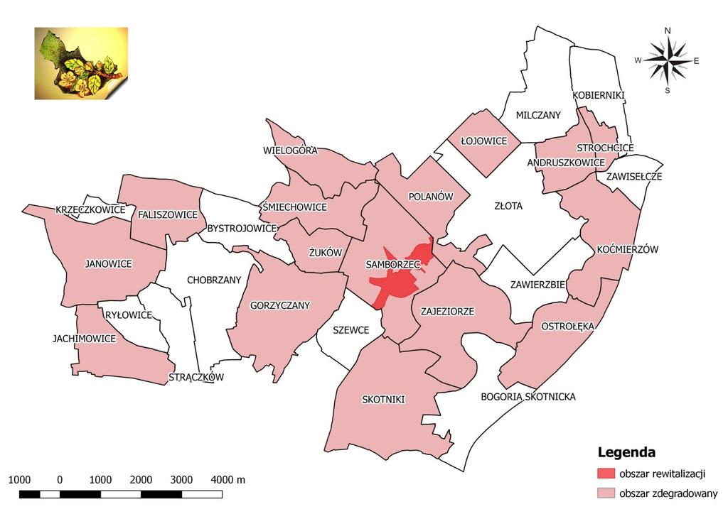 Mapa 13 Lokalizacja obszaru rewitalizacji na tle obszaru