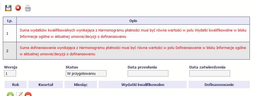 Po uzupełnieniu całej tabeli, przed wysłaniem go do instytucji musisz go zapisać. W tym celu, wybierz funkcję Zapisz znajdującą się nad tabelą.