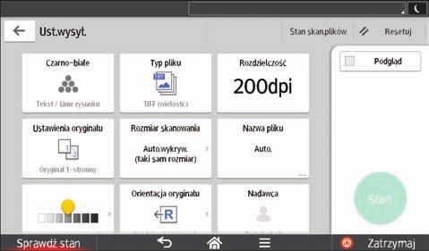 2. Wprowadzenie 1 2 3 4 5 6 DLV054 No. Ikona Opis 1 Naciśnij, aby wybrać ustawienia odpowiednie do typu oryginału i trybu koloru. 2 Naciśnij, by wybrać typ pliku.