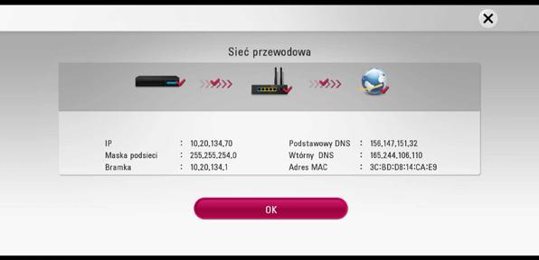 20 Przyłączanie 2 Przyłączanie Konfiguracja połączenia przwodowego Jeżeli w lokalnej przewodowej sieci (LAN) występuje serwer DHCP, do odtwarzacza zostanie automatycznie przypisany adres IP.