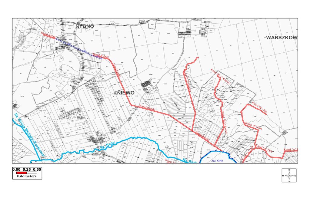 MAPKA POGLĄDOWA OBIEKT: Kanał Rybski przełożenie rurociągu Ø 800 (218 mb) i konserwacja