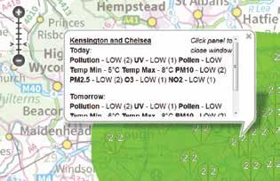 monitorowania atmosfery. Zrzut ekranu ze strony internetowej airtext (napisy: konsultanci ds. badań środowiska z Cambridge).
