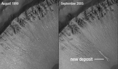 Ślady płynącej cieczy na Marsie (3) Obecnie czasami obserwuje się spływy