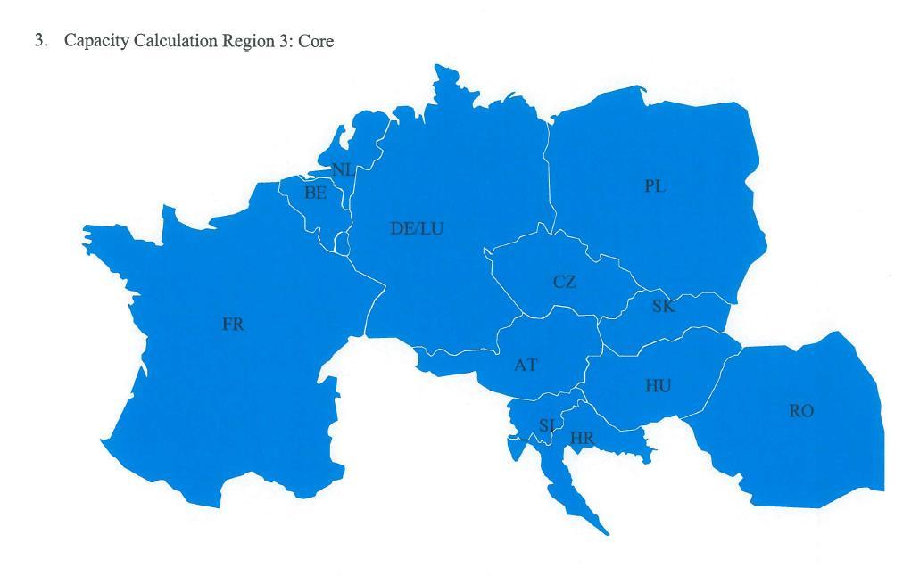 Wspólny region kalkulacji zdolności przesyłowych w Europie (CORE) Zgodnie z decyzją ACER opublikowaną w dniu 17 listopada 2016 utworzony został wspólny region kalkulacji zdolności przesyłowych pod