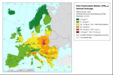 Interpolowane mapy średniorocznych stężeń PM 10, PM 2.5, NO 2 (µg/m 3 ), 2014 r. https://www.eea.europa.