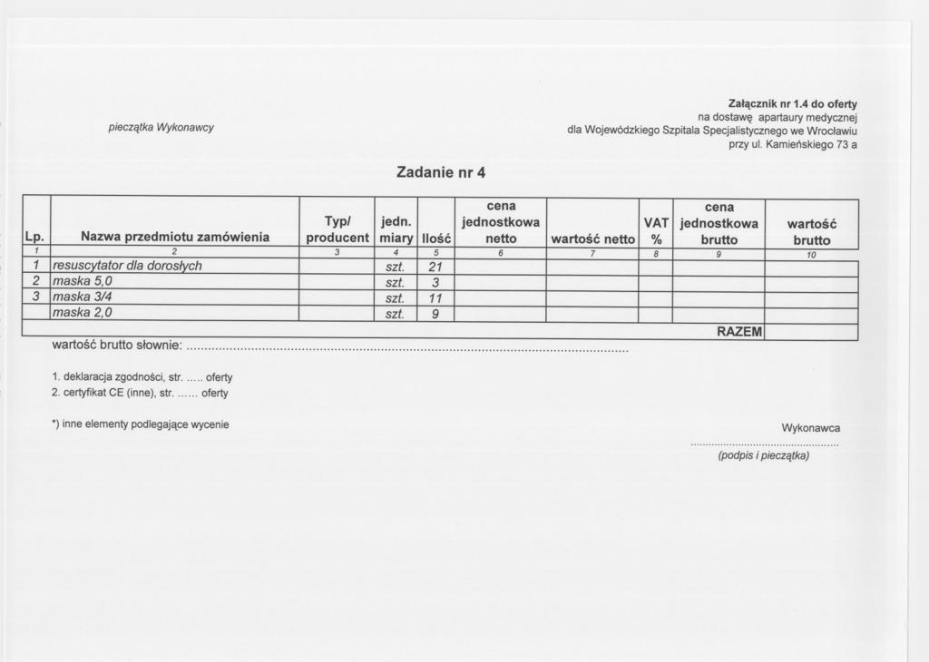 Zalacznik nr 1.4 do oferty dla Wojewódzkiego Szpitala Specjalistycznegowe Wroclawiu 1.deklaracjazgodnosci, str. oferty. certyfikatce(inne),str.