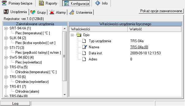 3.4. MENU KONFIGURACJA Menu Konfiguracja służy do: zmiany ustawień urządzeń pracujących w sieci (zakładka Urządzenia), operacji na grupach (zakładka Grupy), operacji na alarmach (zakładka Alarmy).