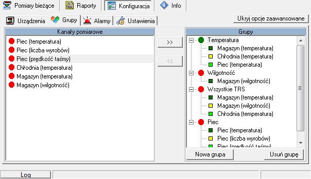 3.5. OPERACJE NA GRUPACH Grupa umożliwia tworzenie zbiorczego wykresu bieżącego/raportu dla wielu urządzeń, które użytkownik chciałby obserwować na jednym wykresie / raporcie.