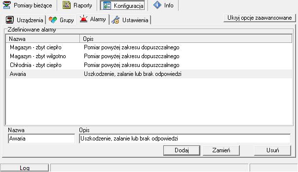 3.6.1. Definiowanie stanów alarmowych Do definiowania stanów alarmowych służy zakładka Alarmy w menu Konfiguracja.