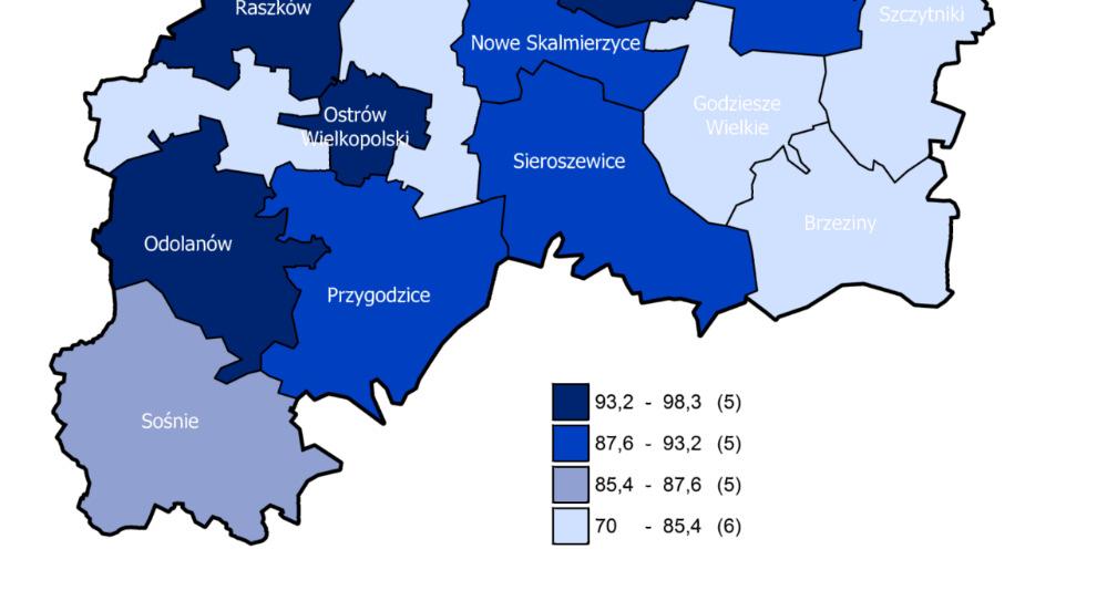 Co typowe dla infrastruktury sieciowej, największą dostępność do sieci wodociągowej (mierzoną udziałem ludności korzystającej z wodociągów w ludności ogółem) wykazały w 2013 r.