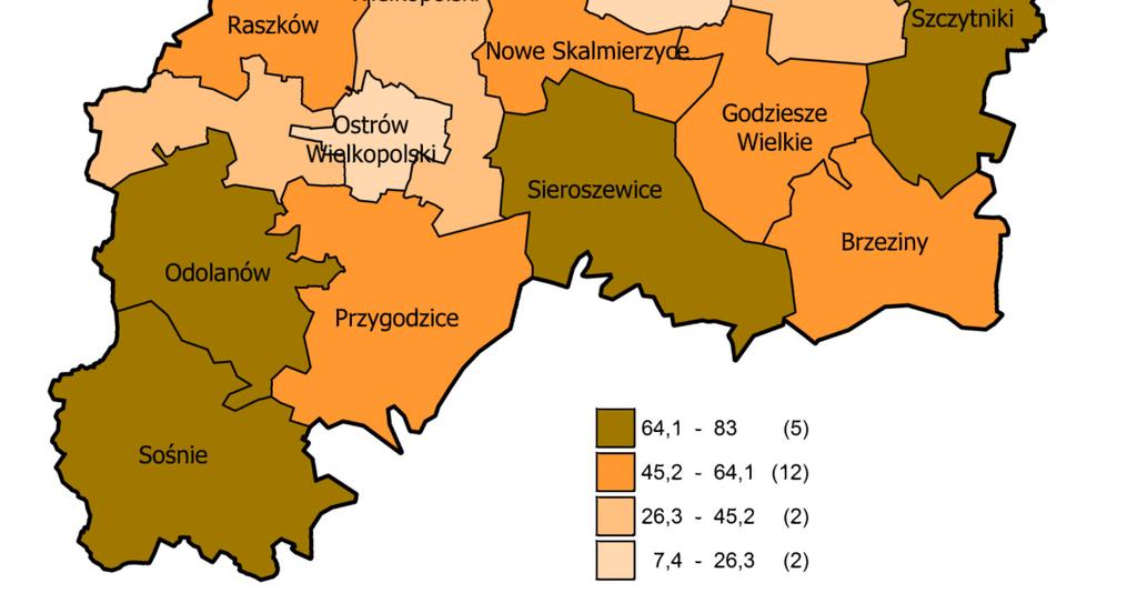 Różnica pomiędzy odsetkiem ludności korzystającej z wodociągu i z kanalizacji 2013 r.