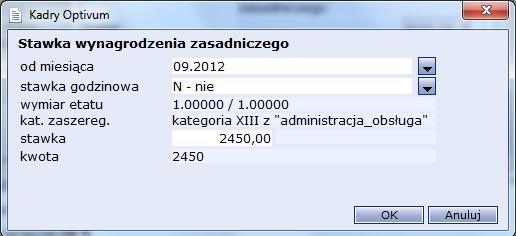 30 Materiały dla uczestnika szkolenia 8. W oknie Stawka wynagrodzenia zasadniczego: - w polu Data od wpisz: 09.