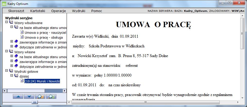 Przygotowanie wydruku umów o pracę 1. W sytuacji, gdy nazwiska osób są już zaznaczone, kliknij przycisk drukuj. 2.