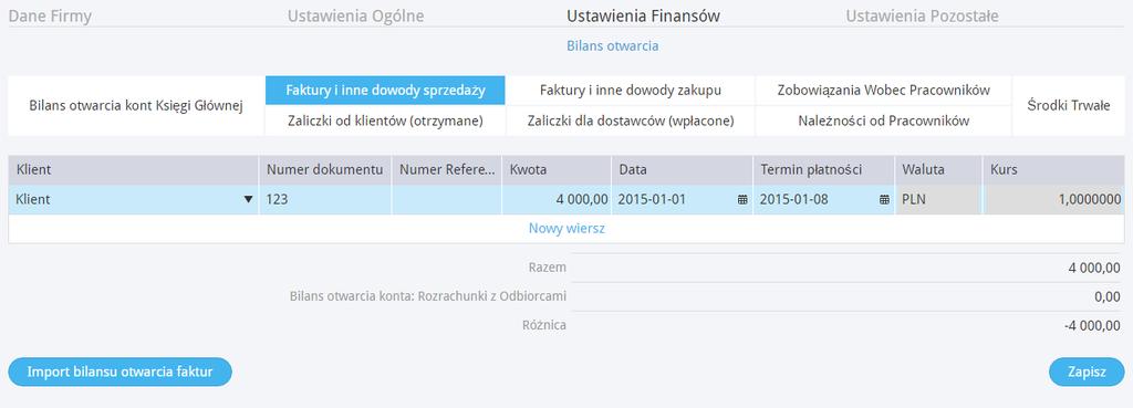 Zobowiązania (Zakładka Faktury i inne dowody zakupu): Program samodzielnie porównuje wartości