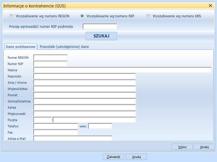 informacji o kontrahencie na podstawie numeru