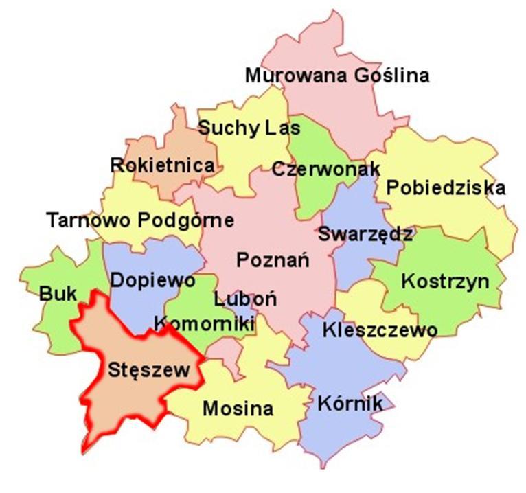 II STAN OBECNY II.1 Położenie gminy Gmina Stęszew (52 16 44 N 16 42 29 E) usytuowana jest w województwie wielkopolskim, w południowo-zachodniej części powiatu poznańskiego.
