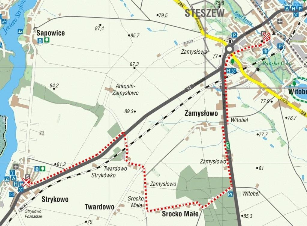 Transport niezmotoryzowany c.d. Powyższa mapa przedstawia propozycję trasy rowerowej o długości 11,7 km na odcink
