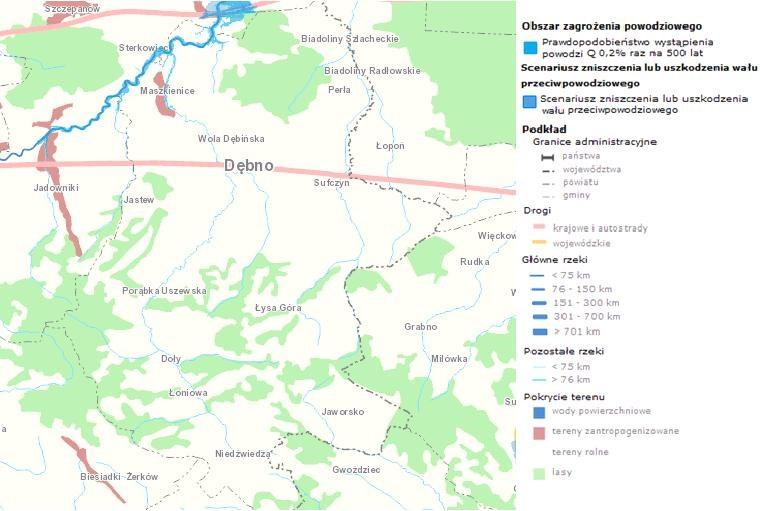 Na większości obszaru gminy nie występują tereny zagrożone wystąpieniem powodzi (mapa 8), jedynie na terenie sołectwa Maszkienice przy północno-zachodniej granicy gminy przepływa rzeka Uszwica, w