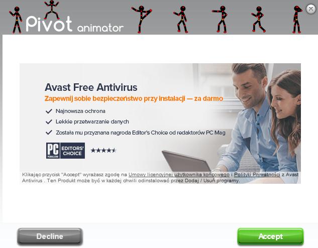 [6/14] Wykonywanie animacji komputerowych na Ponownie otrzymujemy propozycję zainstalowania innego programu tym razem jest to program antywirusowy Avast Free Antivirus.
