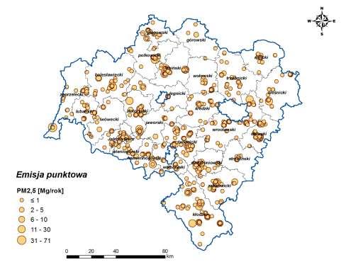 Dziennik Urzędowy Województwa Dolnośląskiego 194 Poz. 4475 3.2.2.1 Emisja punktowa Wielkość emisji punktowej pyłu zawieszonego PM2,5 w strefie dolnośląskiej w 2015 r.