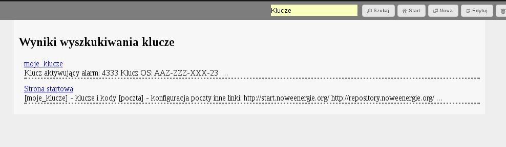 Wyszukiwanie Wyszukiwanie treści na utworzonych stronach następuje po wpisaniu szukanej frazy w polu obok głównego menu i kliknięciu przycisku Szukaj. Wyniki wyszukiwania.