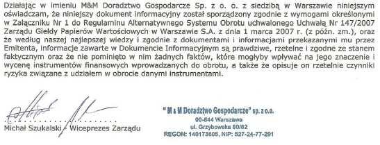 3. OSOBY ODPOWIEDZIALNE ZA INFORMACJE ZAWARTE W DOKUMENCIE INFORMACYJNYM 3.1.