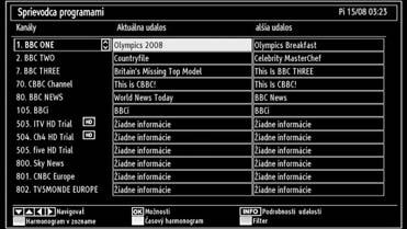 Sprievodca náhľadom na elektronický program (EPG) Môžete si prezrieť Sprievodcu elektronickým programom (EPG), aby ste videli informácie o dostupných programoch.