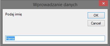 InputBox IputBox to funkcja, która ma wymagany argument: podpowiedź oraz kilka argumentów opcjonalnych: 2. tytuł pojawi się na pasku u góry 3.