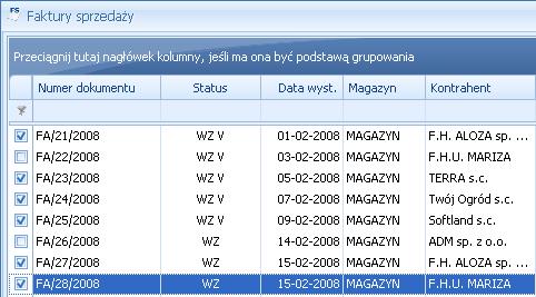 Równocześnie dostępne są opcje: zaznacz wszystkie (lub <CTRL>+<A>) zaznacza wszystkie pozycje na liście, odwróć wszystkie (lub <CTRL>+<R>) odwraca zaznaczenia, odznacz wszystkie (lub <CTRL>+<O>)