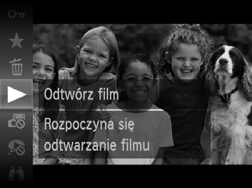 Aby wznowić odtwarzanie, wybierz ikonę za pomocą przycisków qr, a następnie naciśnij przycisk m. Po zakończeniu filmu pojawi się ikona.