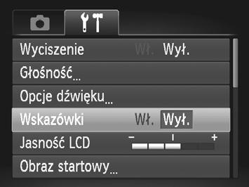 Dostosowywanie podstawowych funkcji aparatu Dostosowywanie dźwięków Dźwięki towarzyszące pracy aparatu można dostosować w sposób opisany poniżej.