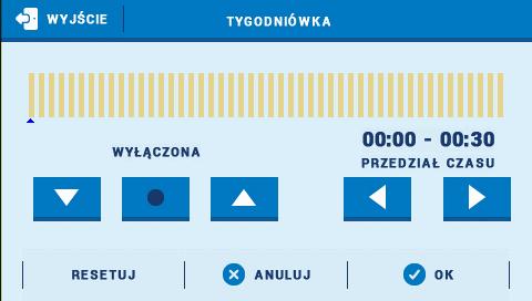 6 1 2 3 4 5 1. Wyłączona 2. Kopiowanie poprzedniego kroku 3. Załączona 4. Zmiana przedziału czasowego w tył 5. Zmiana przedziału czasowego w przód 6.