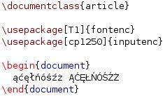 kodowanie w pliku wynikowym Pakiet inputenc określa kodowanie w pliku wejściowym